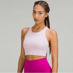 Lululemon Wunder Train Longline Sports Bra Medium Support Yoga Pink Peony Size 4